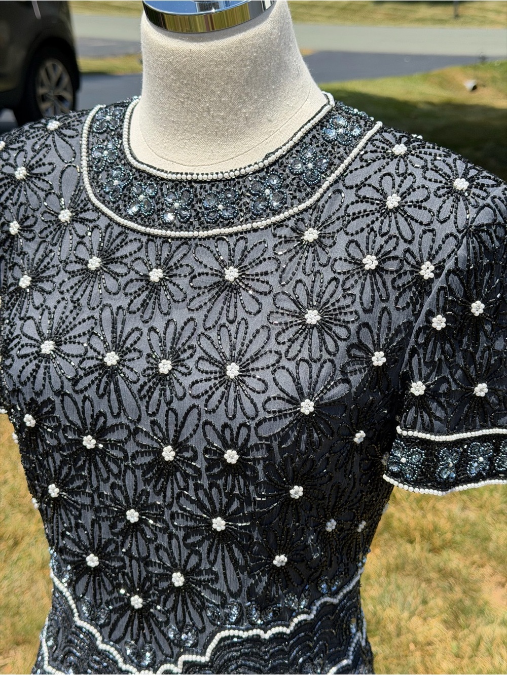 Vintage Adrianna Papell Evening Silk Beaded Pearl Sequin Art Deco Gatsby Top - Picture 4 of 15